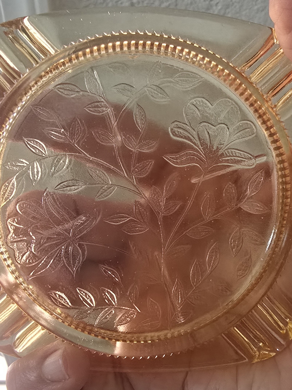 Vintage Pink Carnival Glass Floral Dish